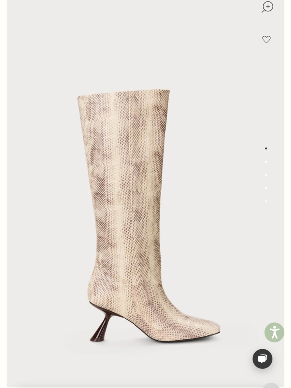 cult gaia Wren Boot Beige Snake-Print Knee Boot with Sculpted Heel